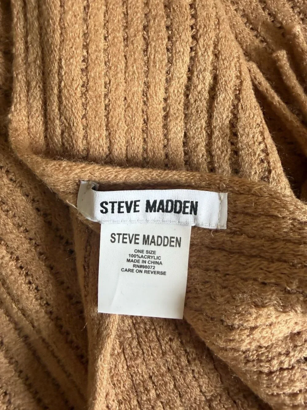 NWOT Steve Madden Ribbed Scarf Hat Pom Pom Faux Fur Rhinestone Set Brown